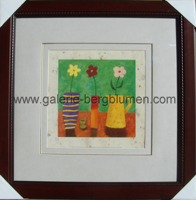 Kunstdruck - 
                                Tisch mit 3 Vasen und je einer Blume - H/B 45cm/45cm