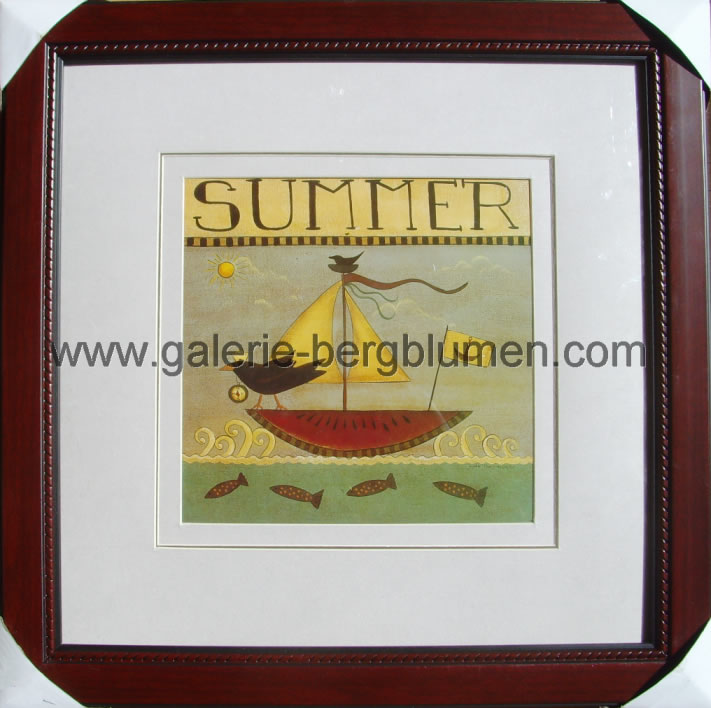 Kunstdruck - 
                                Darstellung Sommer mit Segelboot und Fische im Wasser, als Titel Summer - H/B 45cm/45cm