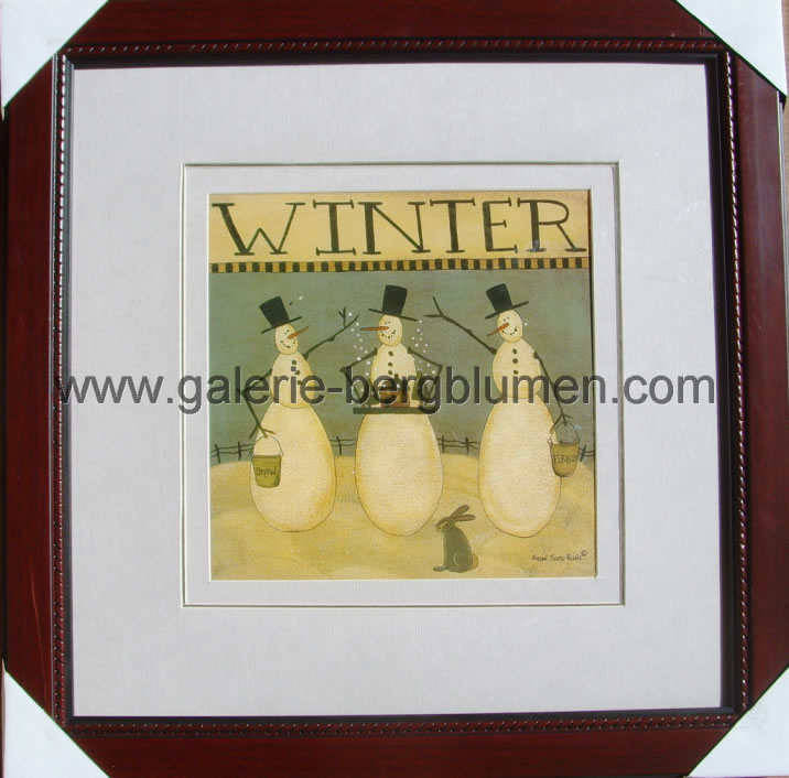 Kunstdruck - 
                                Darstekkung Winter mit 3 Schneemänner, als Titel Winter - H/B 45cm/45cm