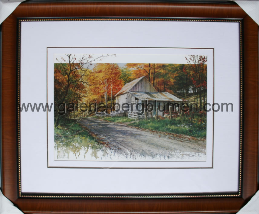 Kunstdruck - 
                                Kleiner Brauernanwesen am winterlichen Walderand - H/B 48cm/58cm