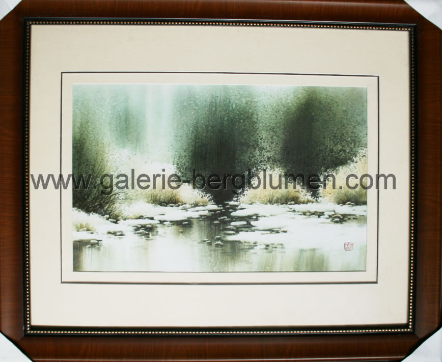 Kunstdruck - 
                                Winterliche Flusslandschaft Nr. 2 - H/B 48cm/58cm