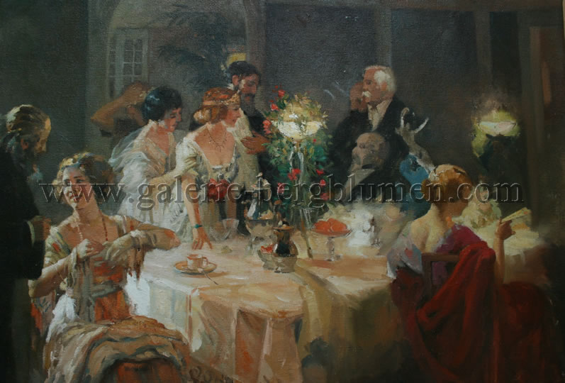 Gemälde - 
                                Abendgesellschaft - H/B 65cm/95cm