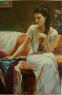 Gemälde - Schönheit auf Sofa sitzend - H/B 90cm/60cm