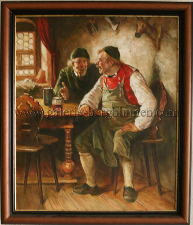 Gemälde - 
                                Gespräch im alten Wirthaus - H/B 60cm(68cm)/50cm(58.5cm)