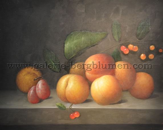 Gemälde - 
                                Pfirsiche und Pfaumen aus einen Tisch - H/B 40cm/50cm
