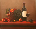 Gemälde - 
                            	Obst und Rotwein auf einen Tisch - H/B 40cm/50cm