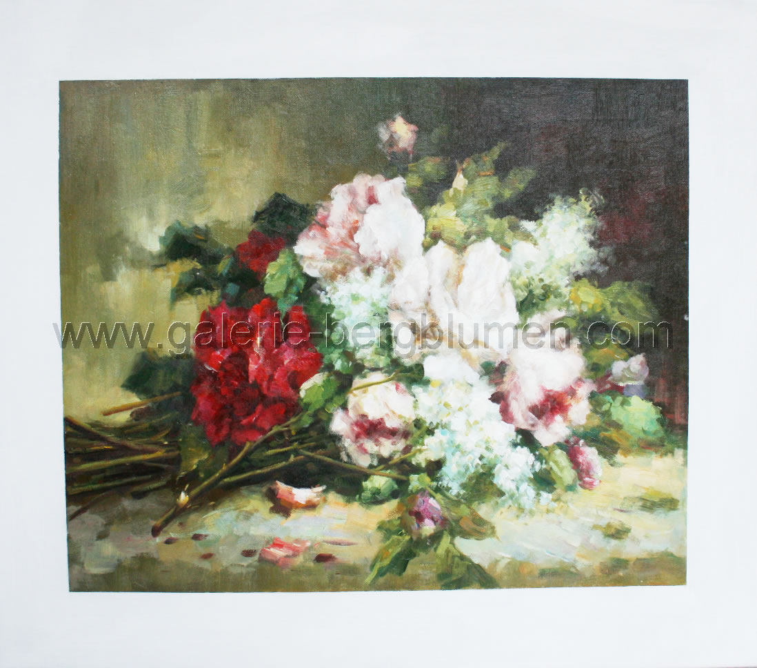 Gemälde - 
                                Rosenstrauss mit weissen Rand - H/B 60cm/70cm