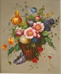 Gemälde - 
                            	Frühlingsstrauß in Weidenkorb - H/B 50cm/42cm
