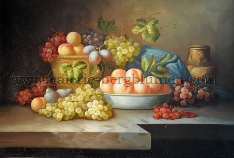 Gemälde - 
                                Obst in Schalen aus Mamortich - H/B 60cm/90cm