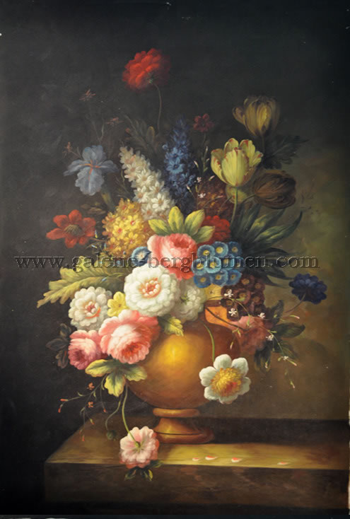 Gemälde - 
                                Bunter Blumenstrauß in Goldener Vase - H/B 90cm/60cm