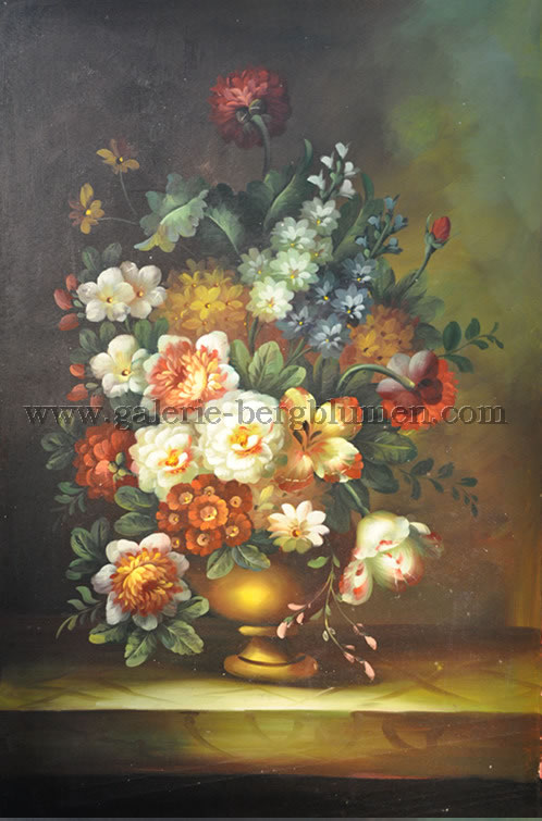 Gemälde - 
                                Schöner Blumenstrauß in goldener Vase - H/B 90cm/50cm