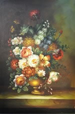 Gemälde - 
                                Schöner Blumenstrauß in goldener Vase - H/B 90cm/50cm